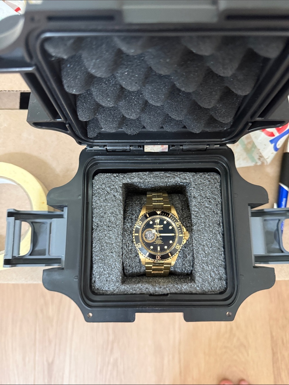 Invicta Gold Tone Men's Dive Watch with Black Dial and Gold Bracelet